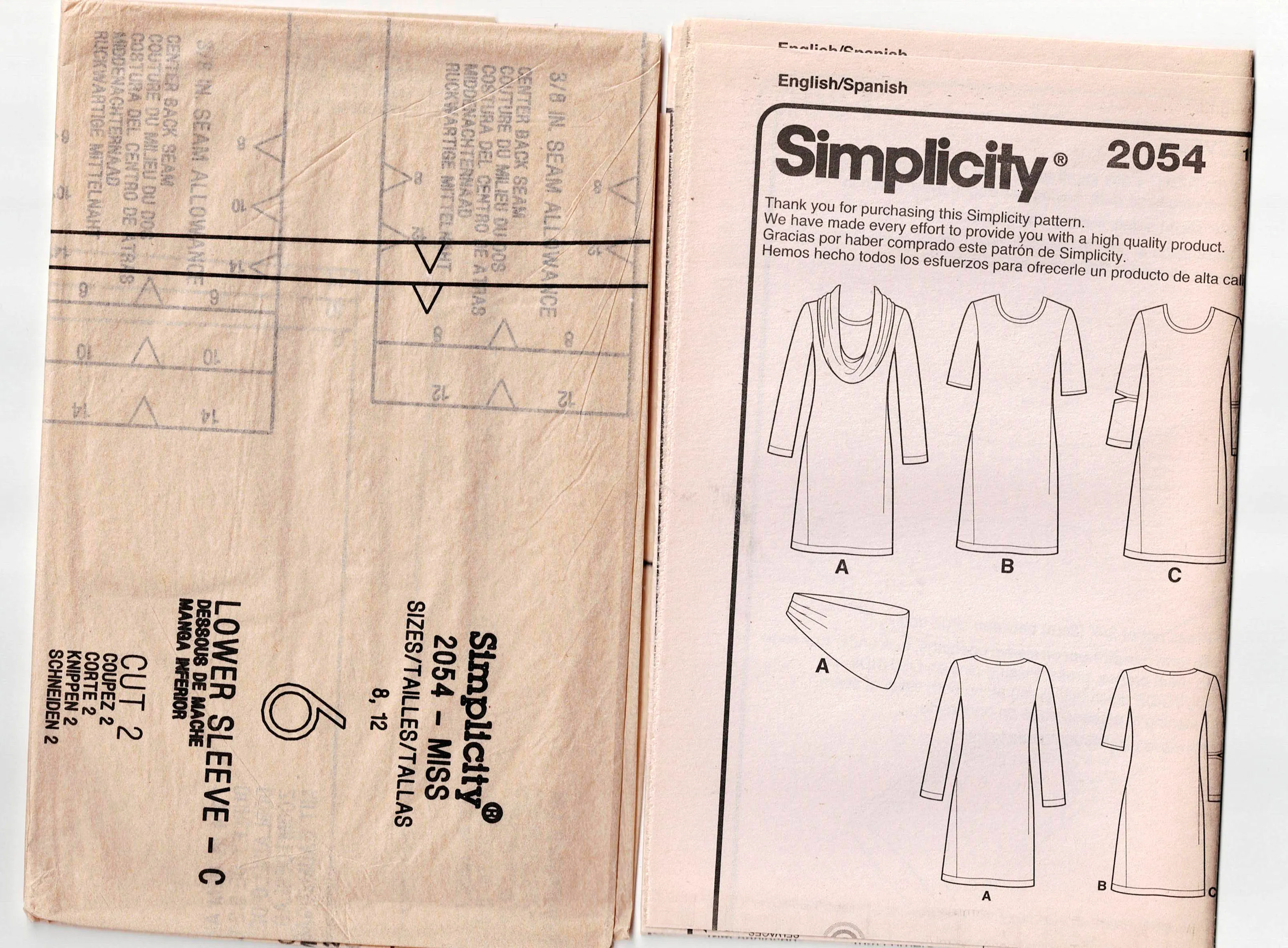 Simplicity 2054 CYNTHIA ROWLEY Womens Stretch Knit Dress & Cowl Collar Out Of Print Sewing Pattern Size 6 - 14 UNCUT Factory Folded