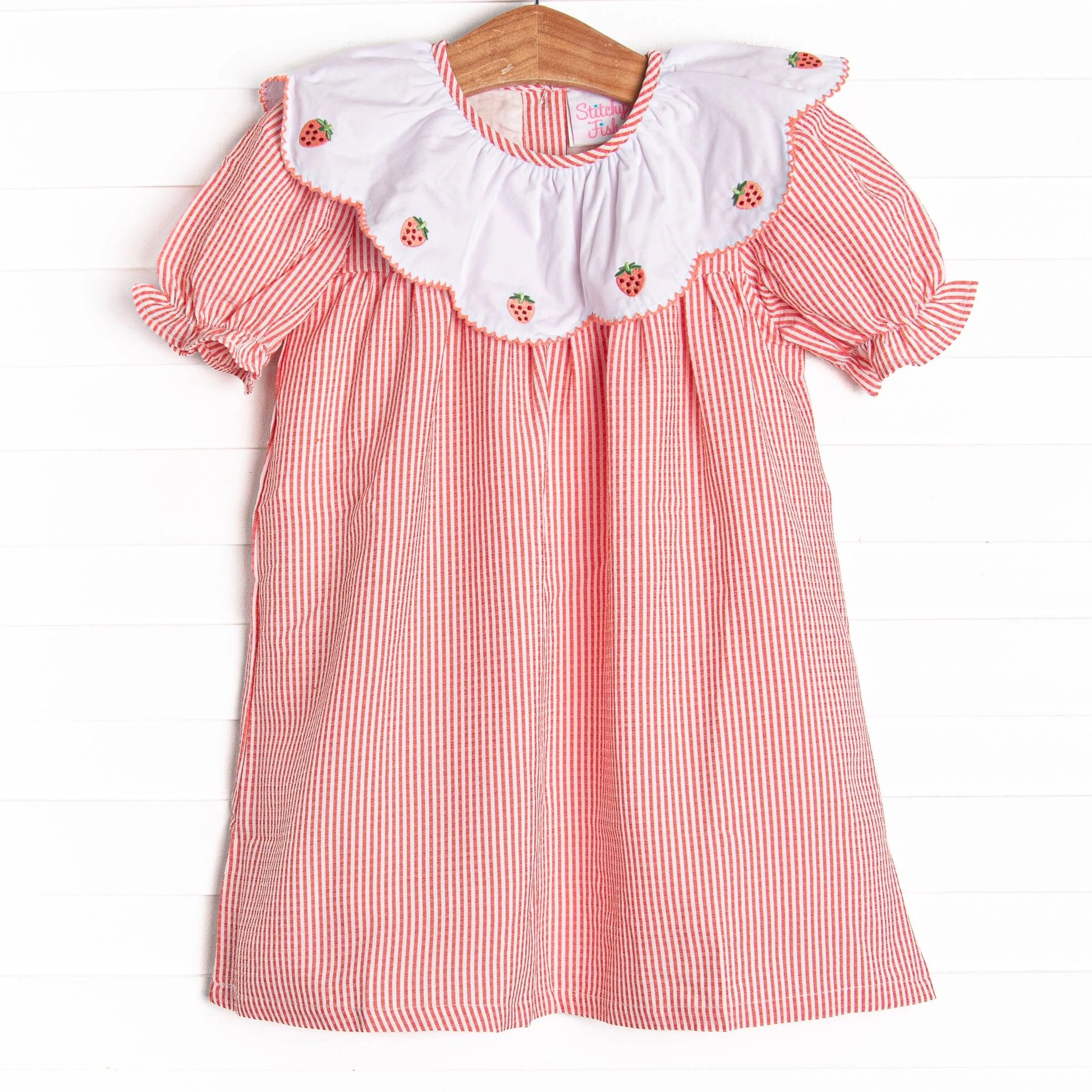 Strawberry Jam Stripes Embroidered Dress, Red