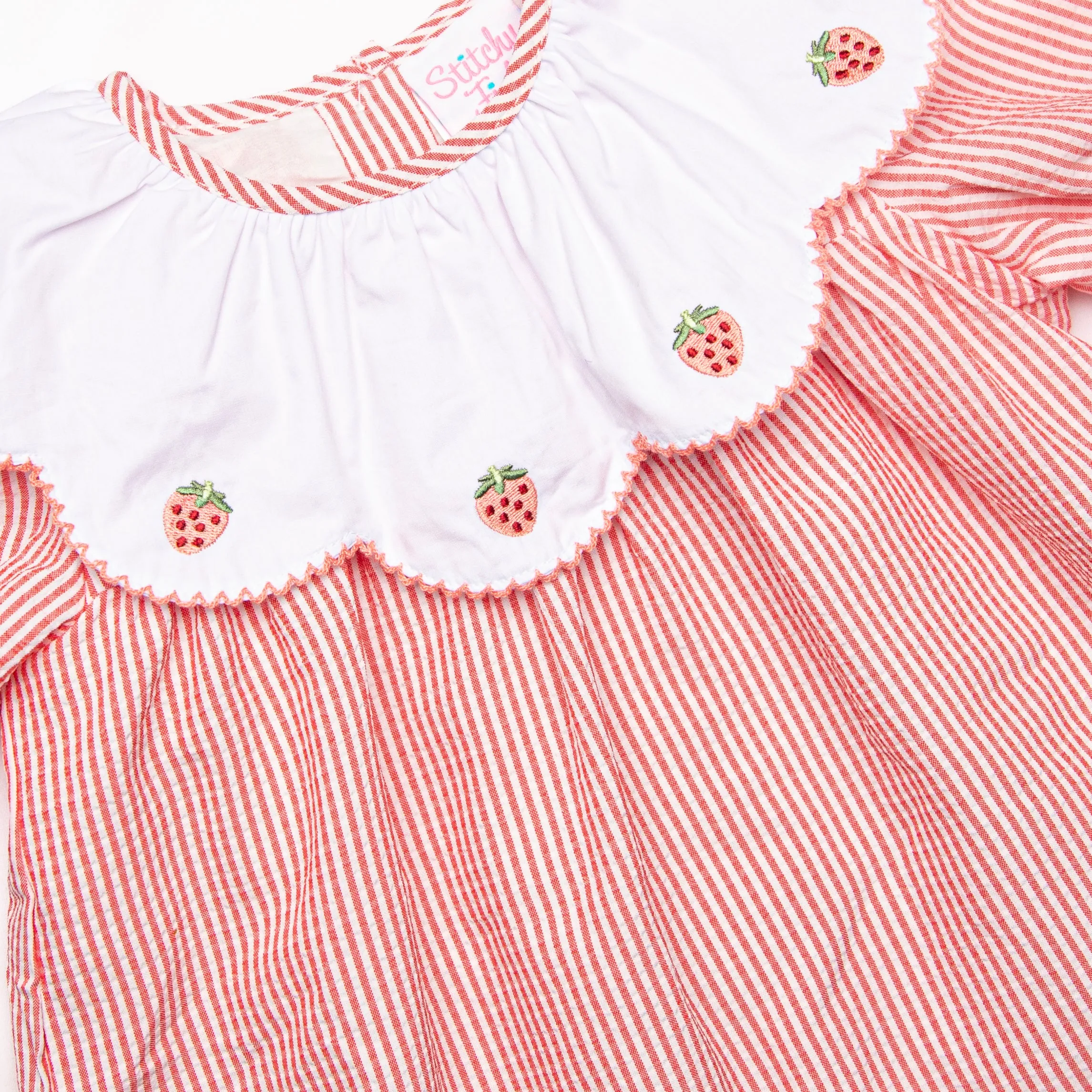 Strawberry Jam Stripes Embroidered Dress, Red
