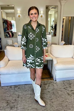 The Ava Dress in Olive Foliage