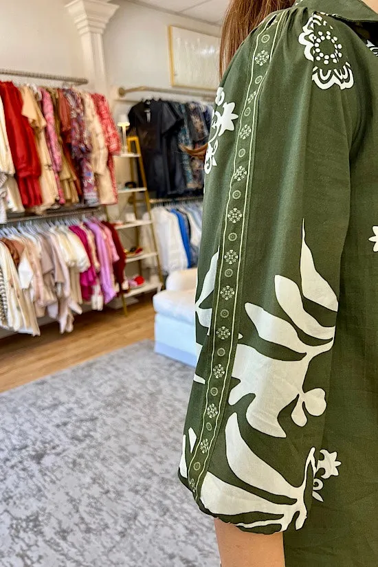 The Ava Dress in Olive Foliage