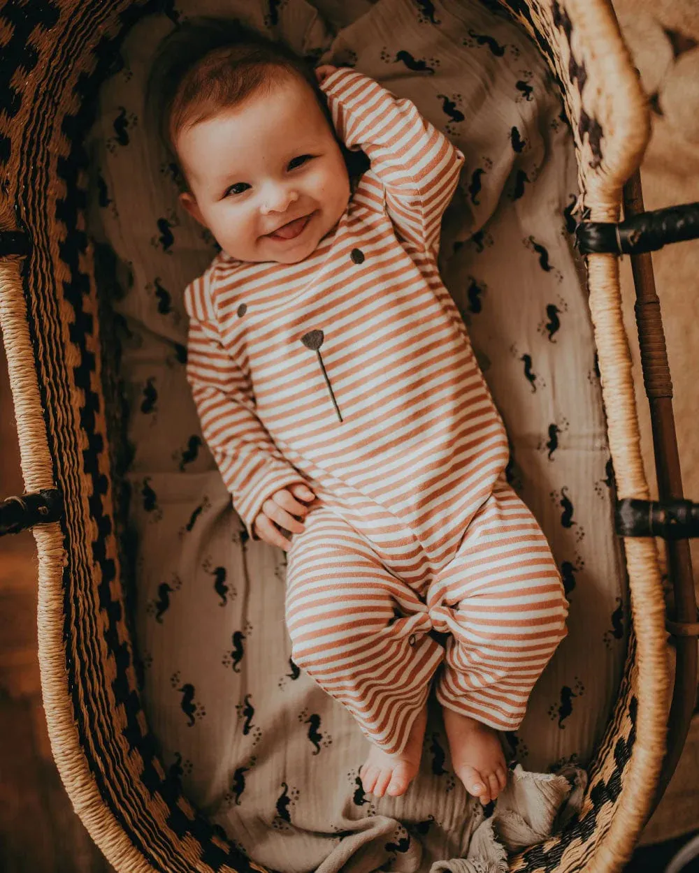 The Bear Character Striped Romper - Terracotta - BABY