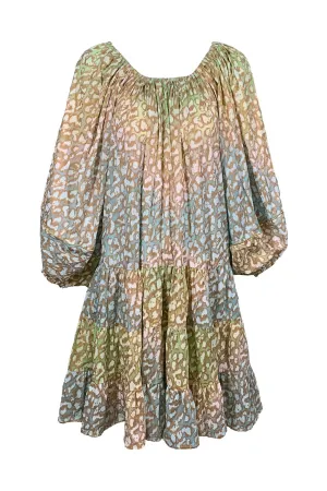 Tie Dye Boho Layer Dress with Snow Leopard Print