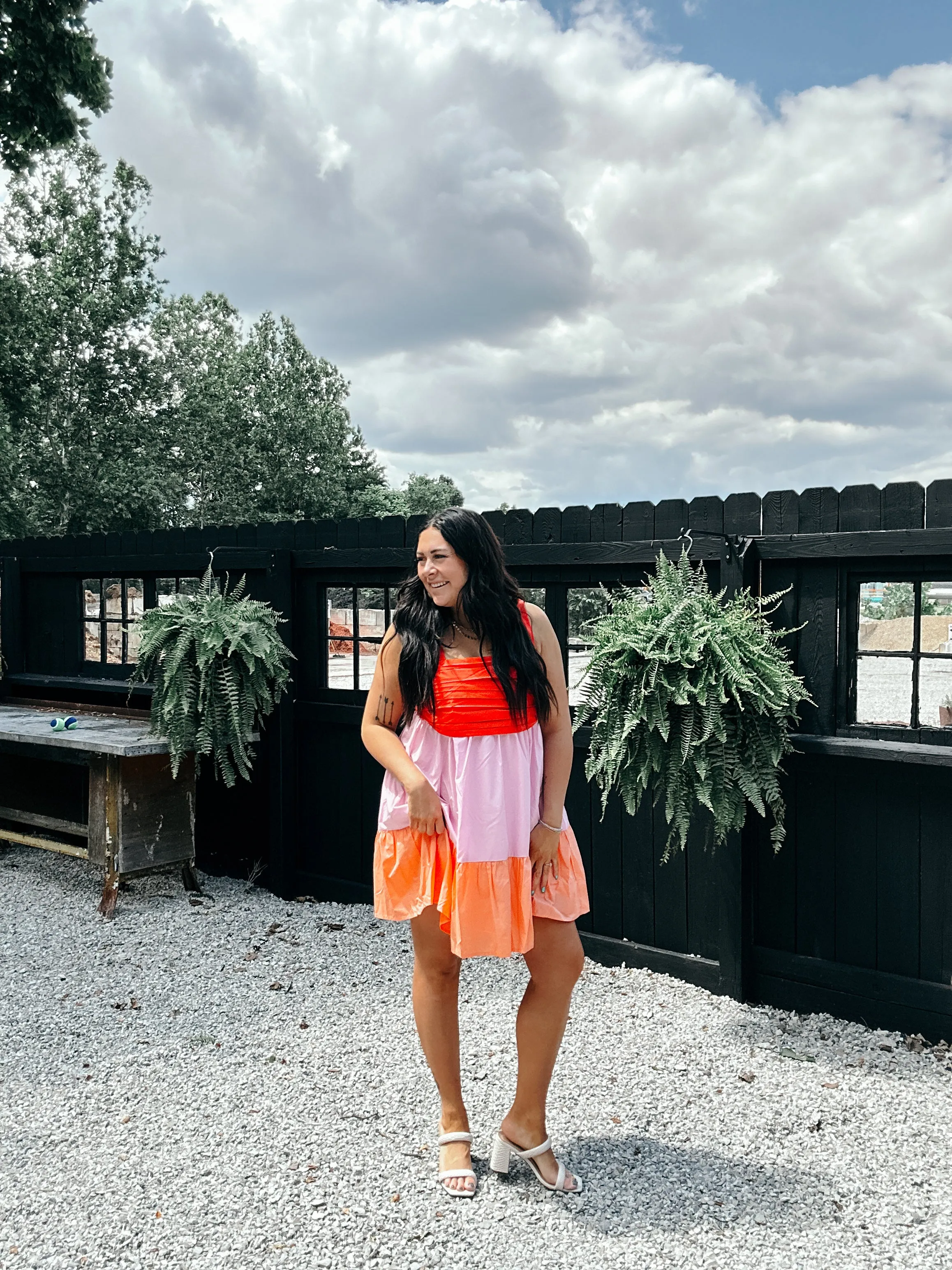Twist & Shout Cotton Pintuck Colorblock Dress