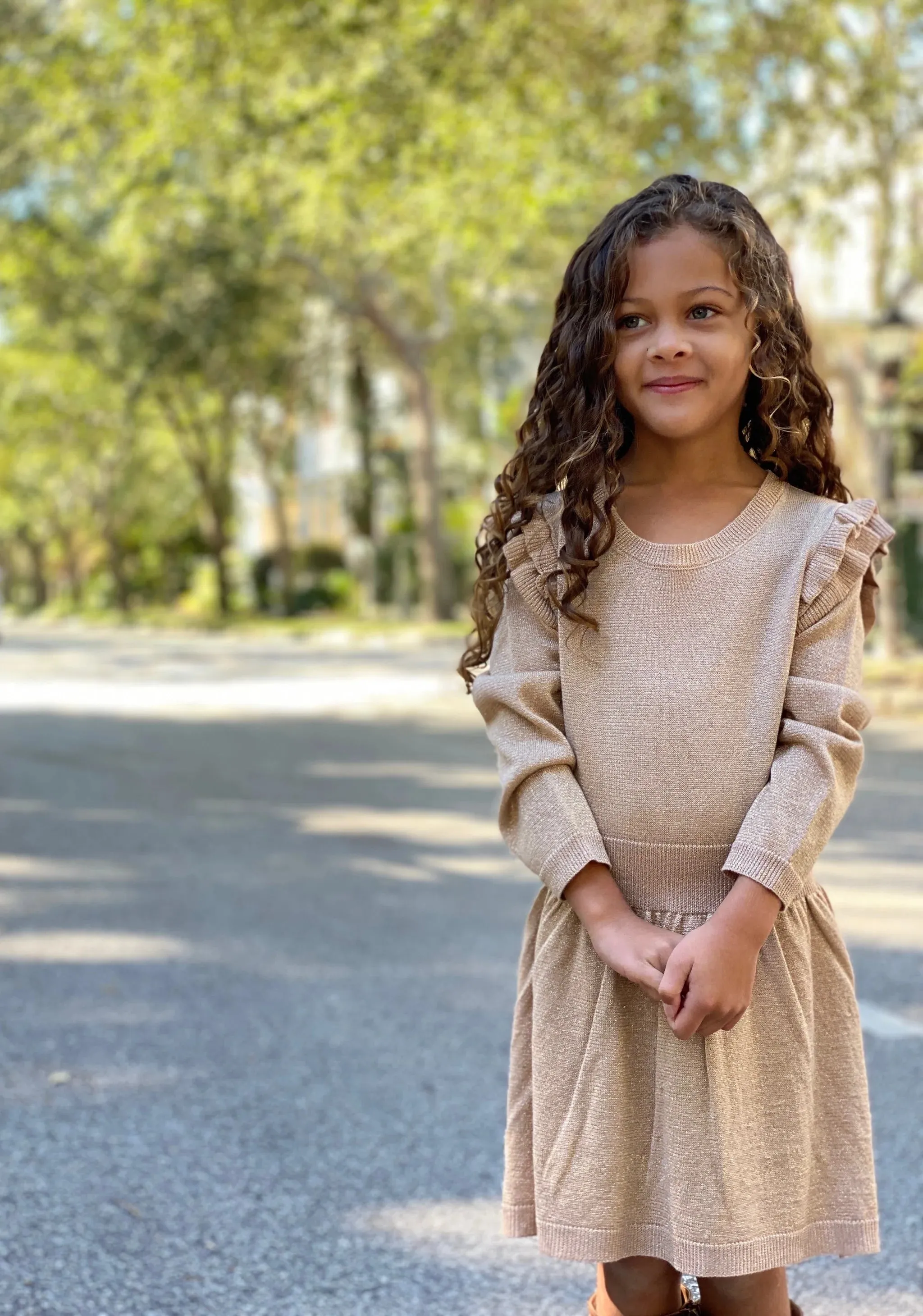 Vignette Girls Carrie Dress In Gold Sparkle: Size 8 to 16 Years