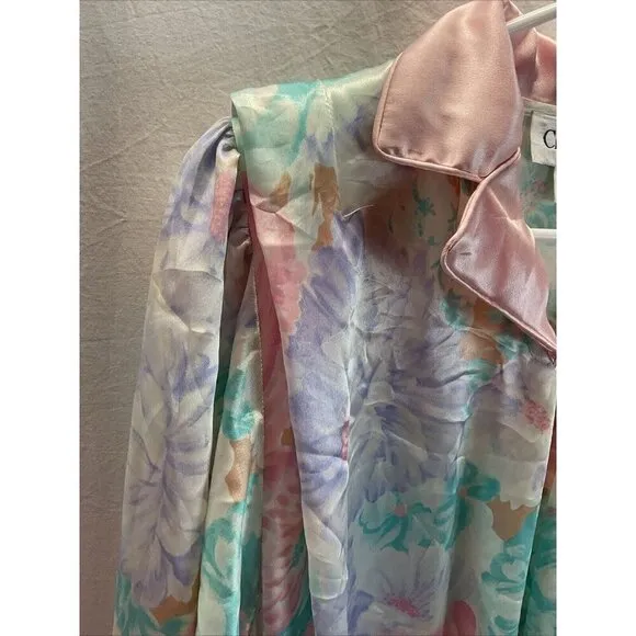 Vintage Christian Dior 1/4 zip Long Caftan Mumu House Dress Floral Satin SM-LG