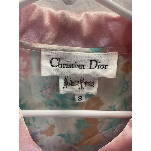 Vintage Christian Dior 1/4 zip Long Caftan Mumu House Dress Floral Satin SM-LG