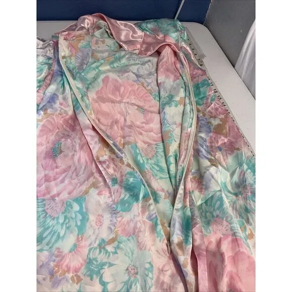 Vintage Christian Dior 1/4 zip Long Caftan Mumu House Dress Floral Satin SM-LG