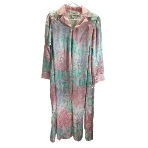 Vintage Christian Dior 1/4 zip Long Caftan Mumu House Dress Floral Satin SM-LG