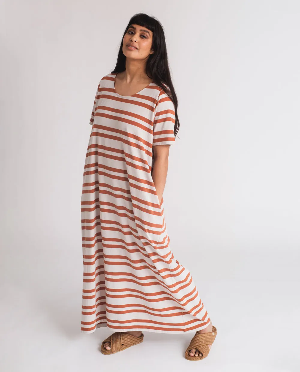 Viola-Sue Organic Cotton Dress In Beige & Clay