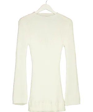 White Fox Beige Get On Down Long Sleeve Knit Mini Dress Off White UK L