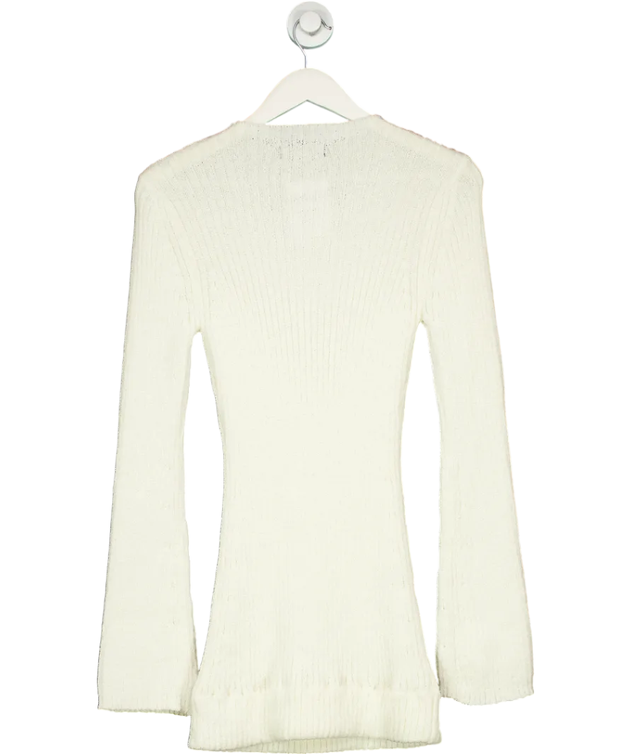White Fox Beige Get On Down Long Sleeve Knit Mini Dress Off White UK L