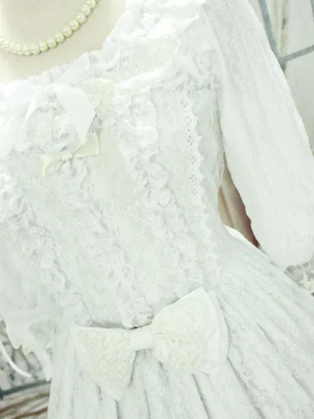 White Lolita Dress With Lace Bow Cotton for Women