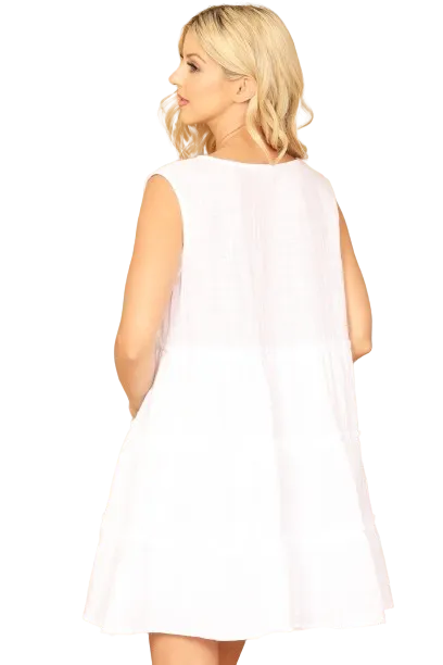 White V Neck Sleeveless Ruffle Tiered Solid Dress - Pack of 5