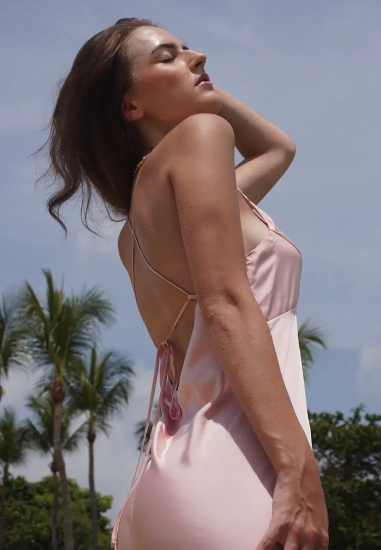 YUMI SATIN SILK MAXI SLIP DRESS BLUSH