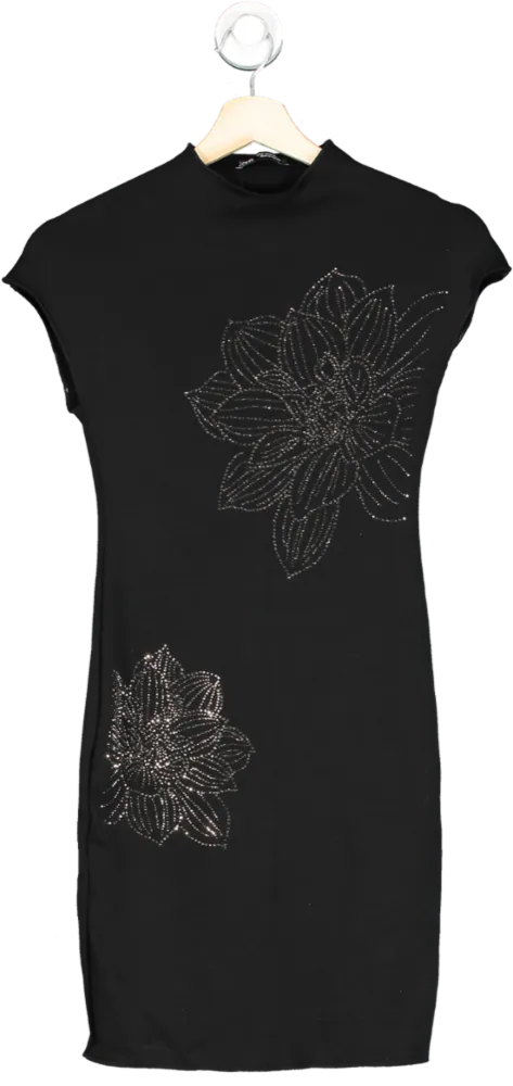 ZARA Black Short Glitter Stretch Knit Dress UK S