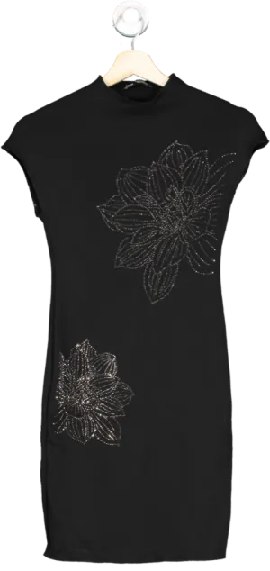 ZARA Black Short Glitter Stretch Knit Dress UK S