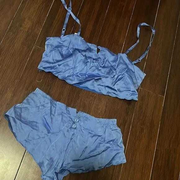 ZINKE Sleepwear Blue Silk 2 Piece Set - Excellent Condition - Size Small
