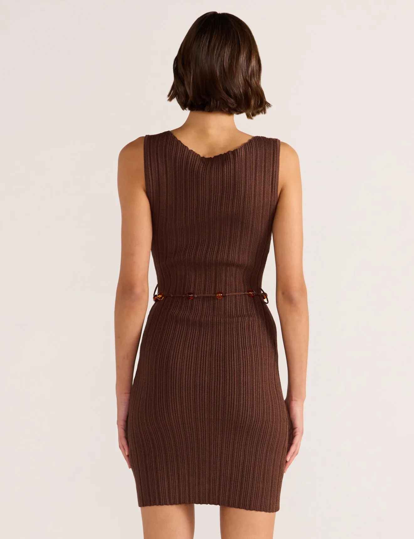 Zinnia Bead Knit Mini Dress | Chocolate