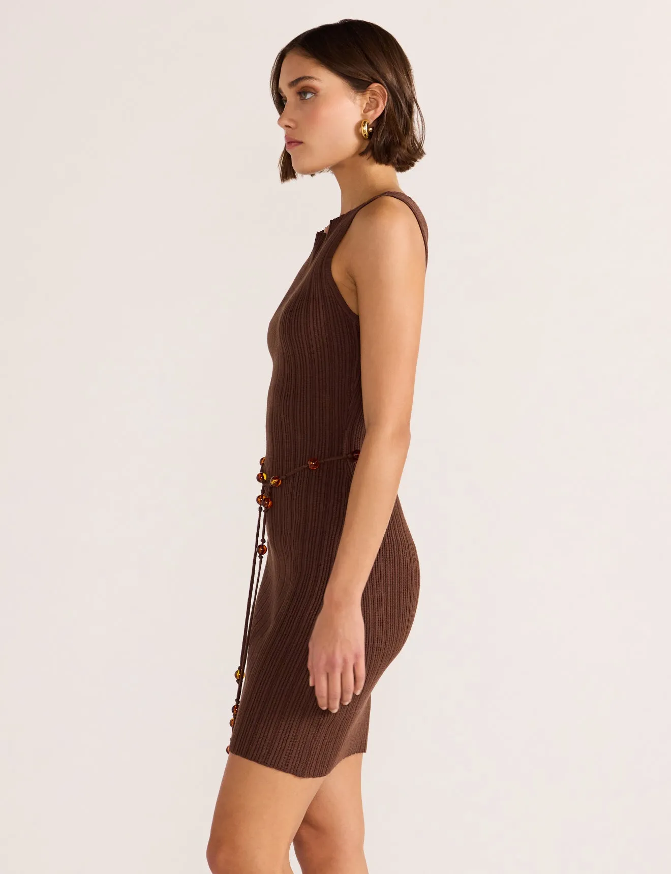 Zinnia Bead Knit Mini Dress | Chocolate
